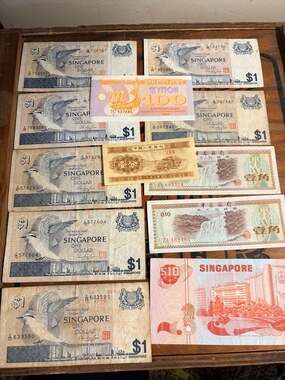 Vintage World Banknote Lot: 1970s-90s Singapore Bird Series, China F.E.C., and U